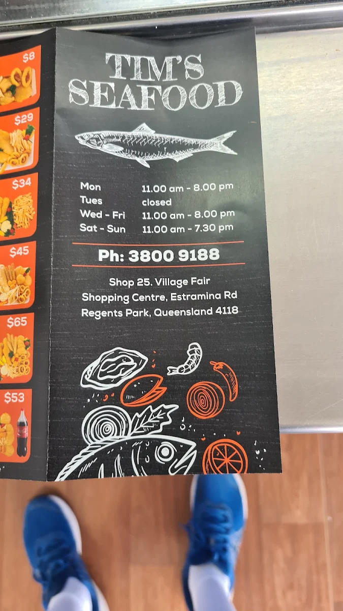 Menu, Tim’s Seafood