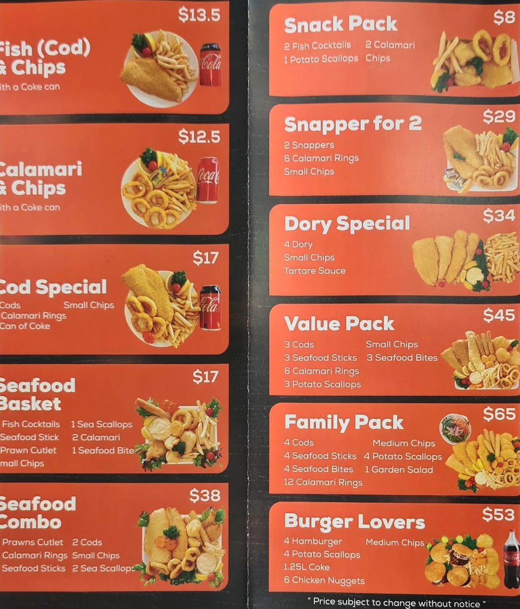 Menu, Tim’s Seafood