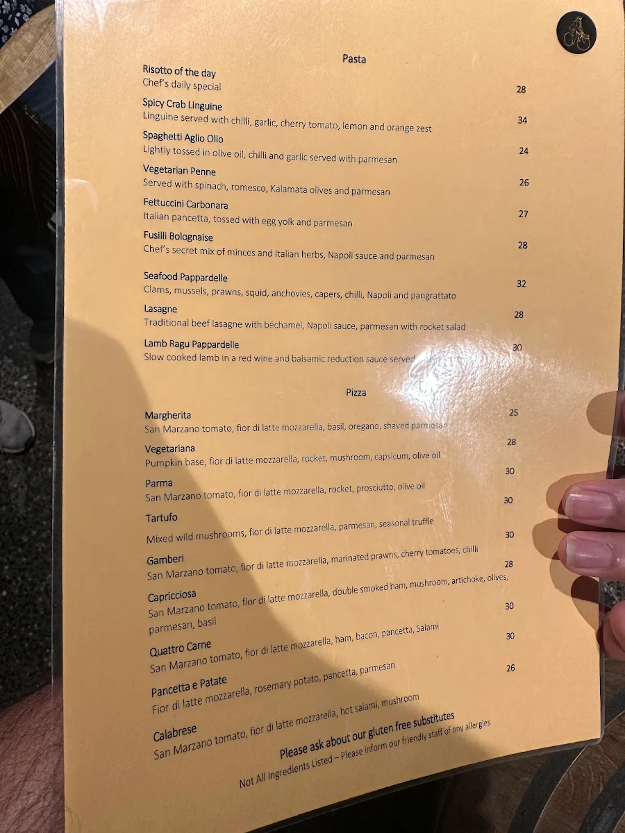 Menu, Bicicletta Restaurant