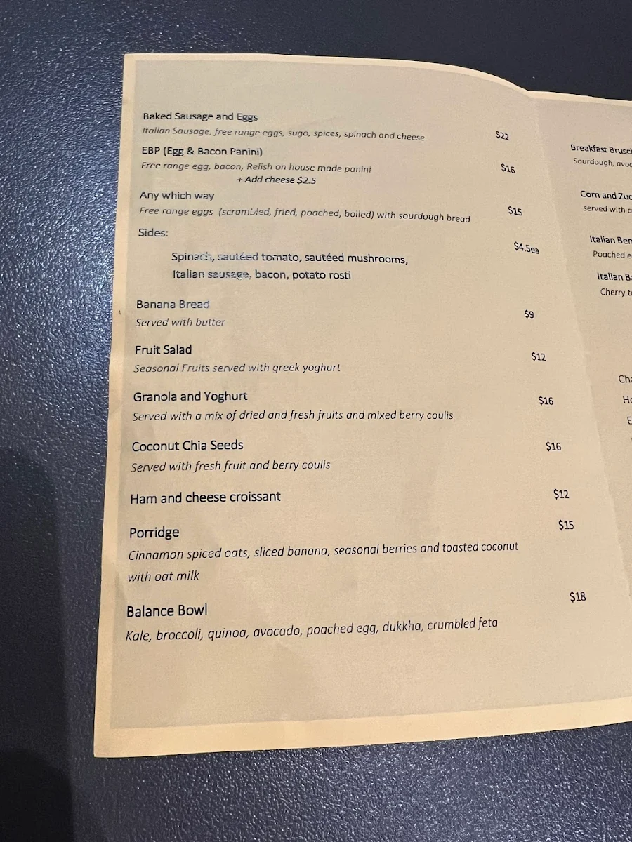 Menu, Bicicletta Restaurant