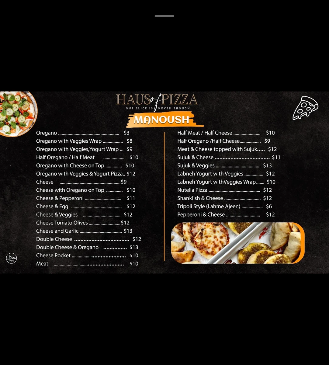 Menu, Haus Of Pizza Cafe