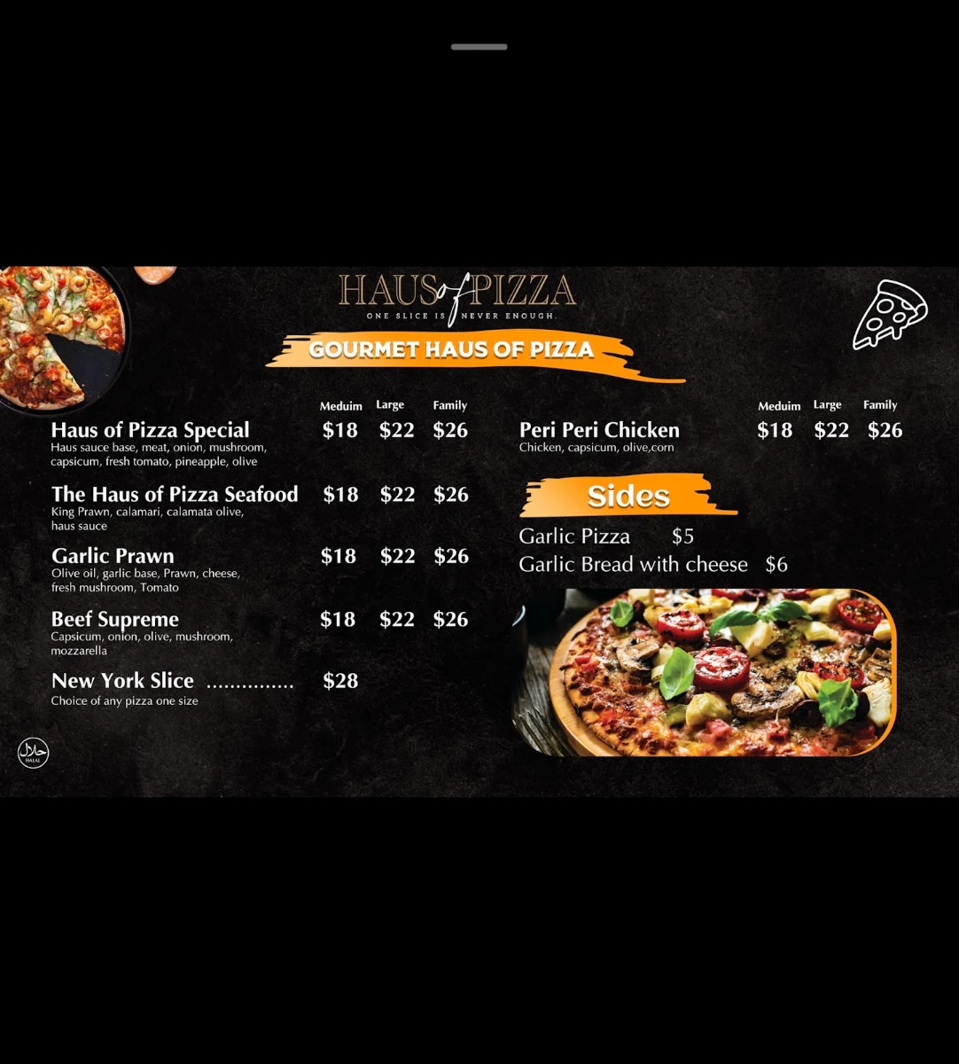 Menu, Haus Of Pizza Cafe