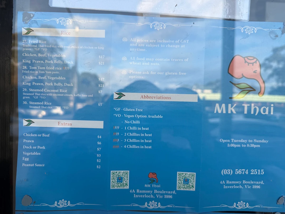 Menu, MK Thai
