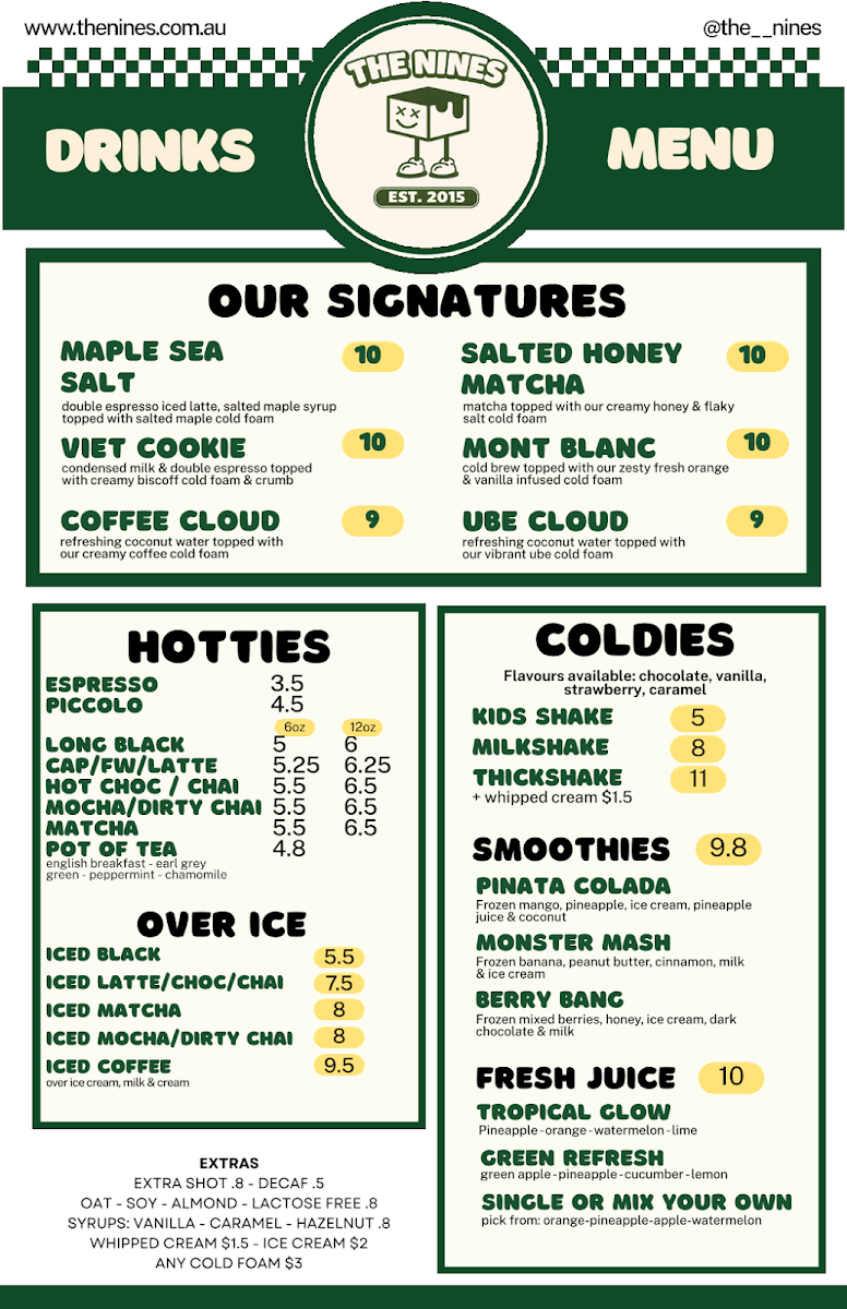 Menu, The Nines
