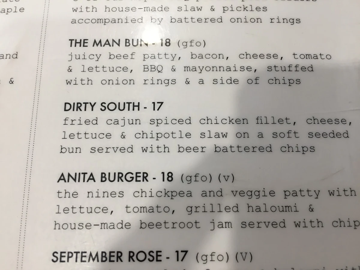 Menu, The Nines