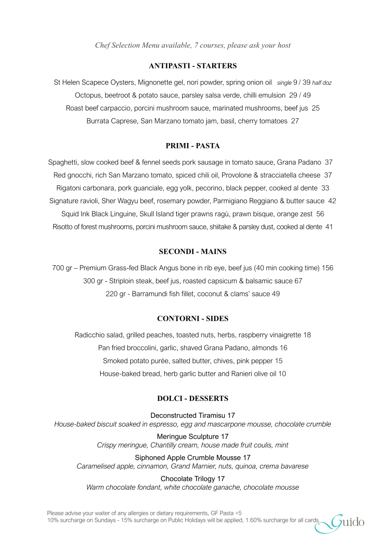 Menu, Da Guido La Pasta