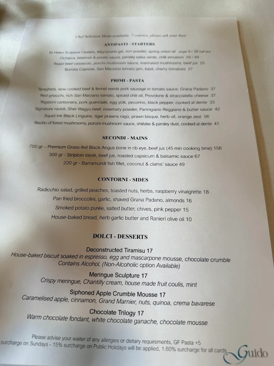 Menu, Da Guido La Pasta