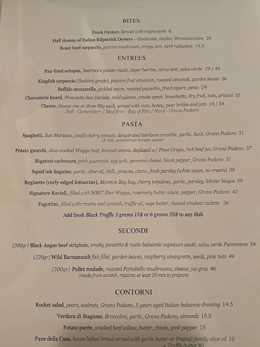 Menu, Da Guido La Pasta