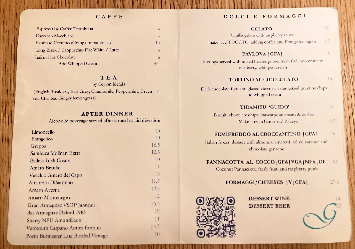 Menu, Da Guido La Pasta