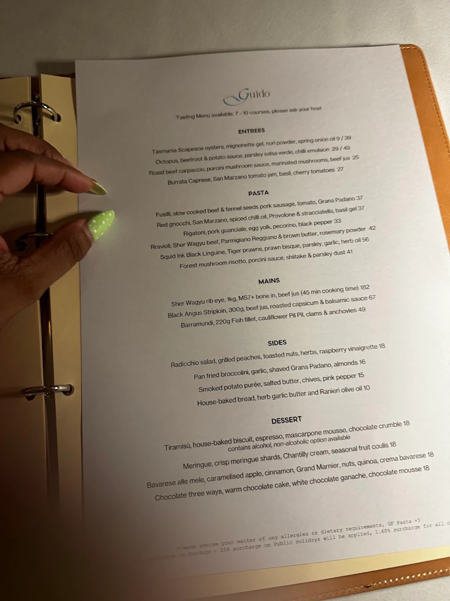 Menu, Da Guido La Pasta