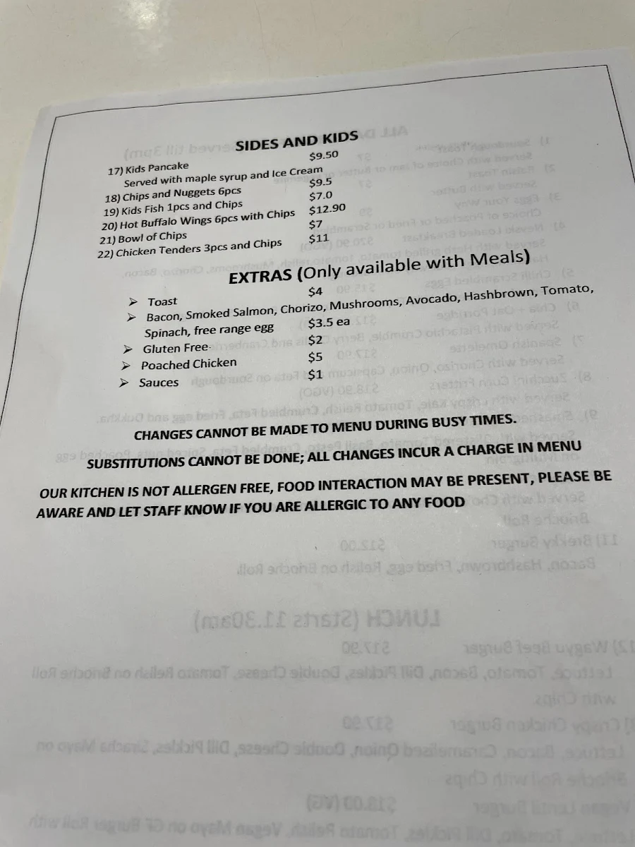 Menu, Nevski Cafe