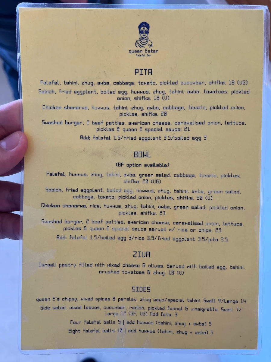 Menu, Queen Ester Falafel Bar _ Mona Vale