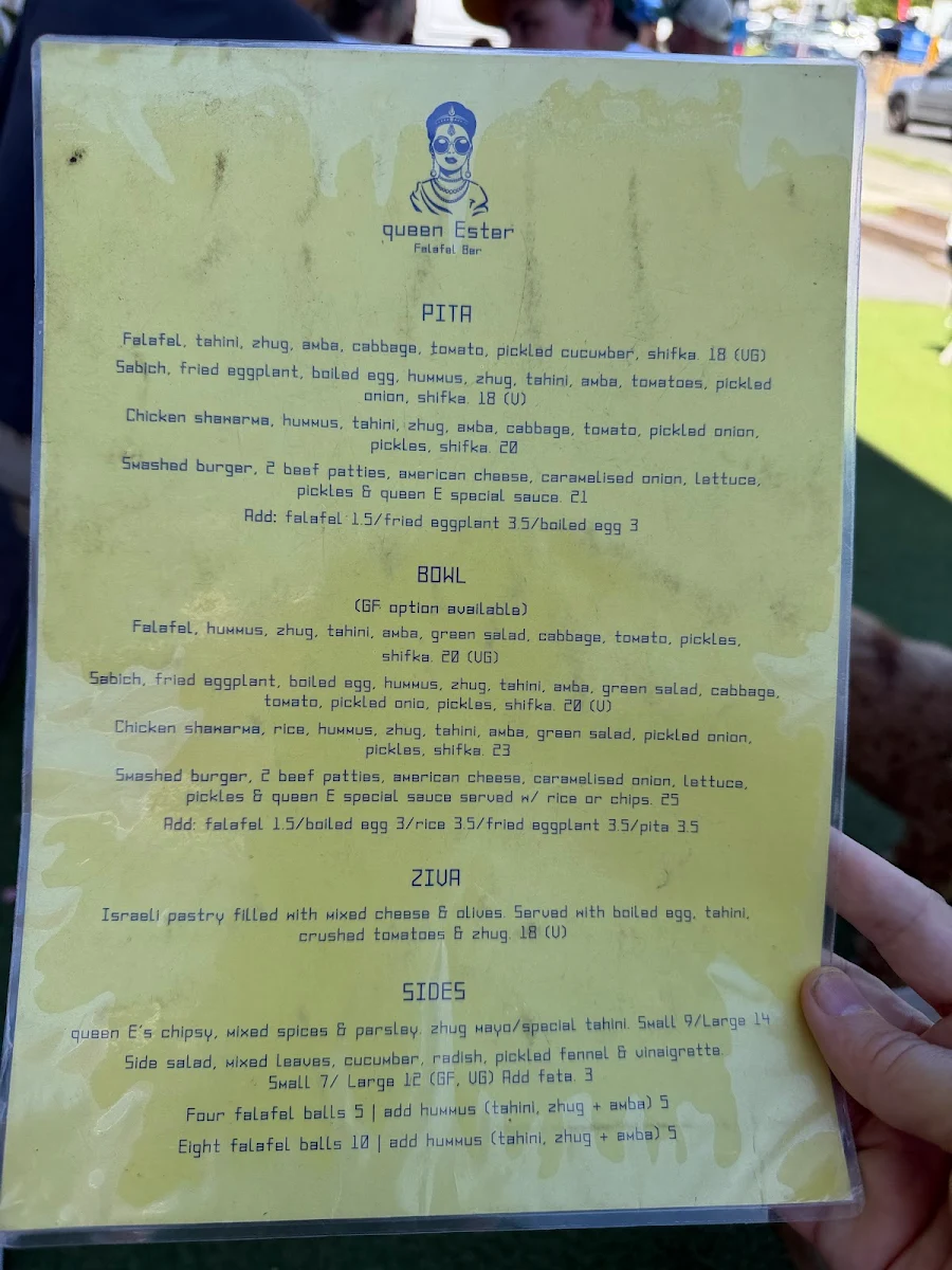 Menu, Queen Ester Falafel Bar _ Mona Vale