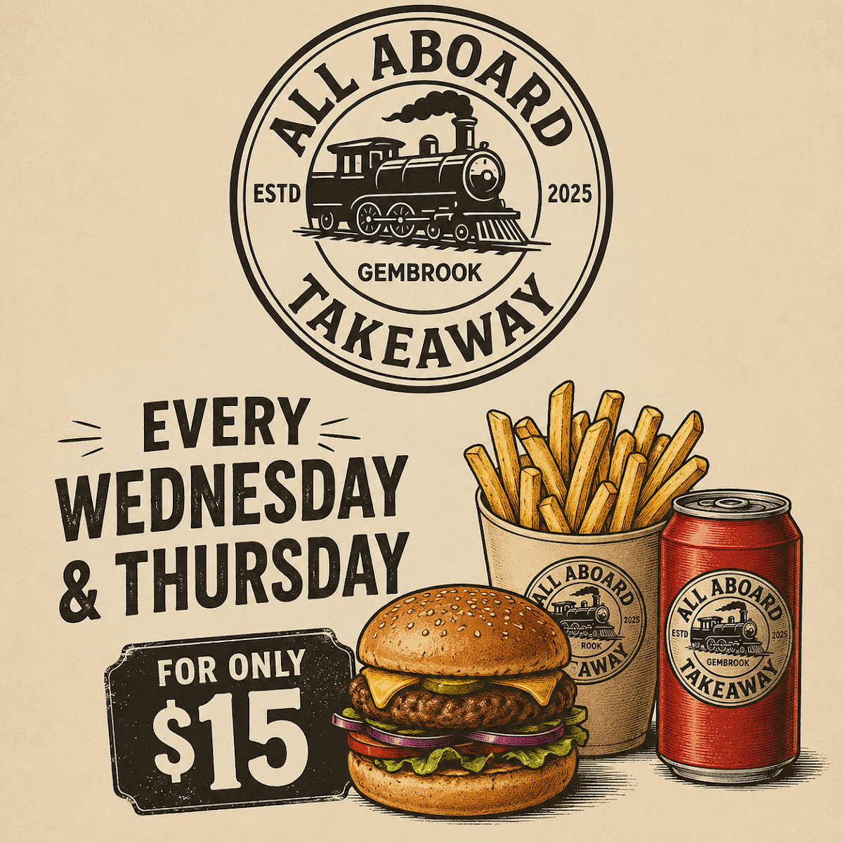 Menu, All Aboard Takeaway Gembrook