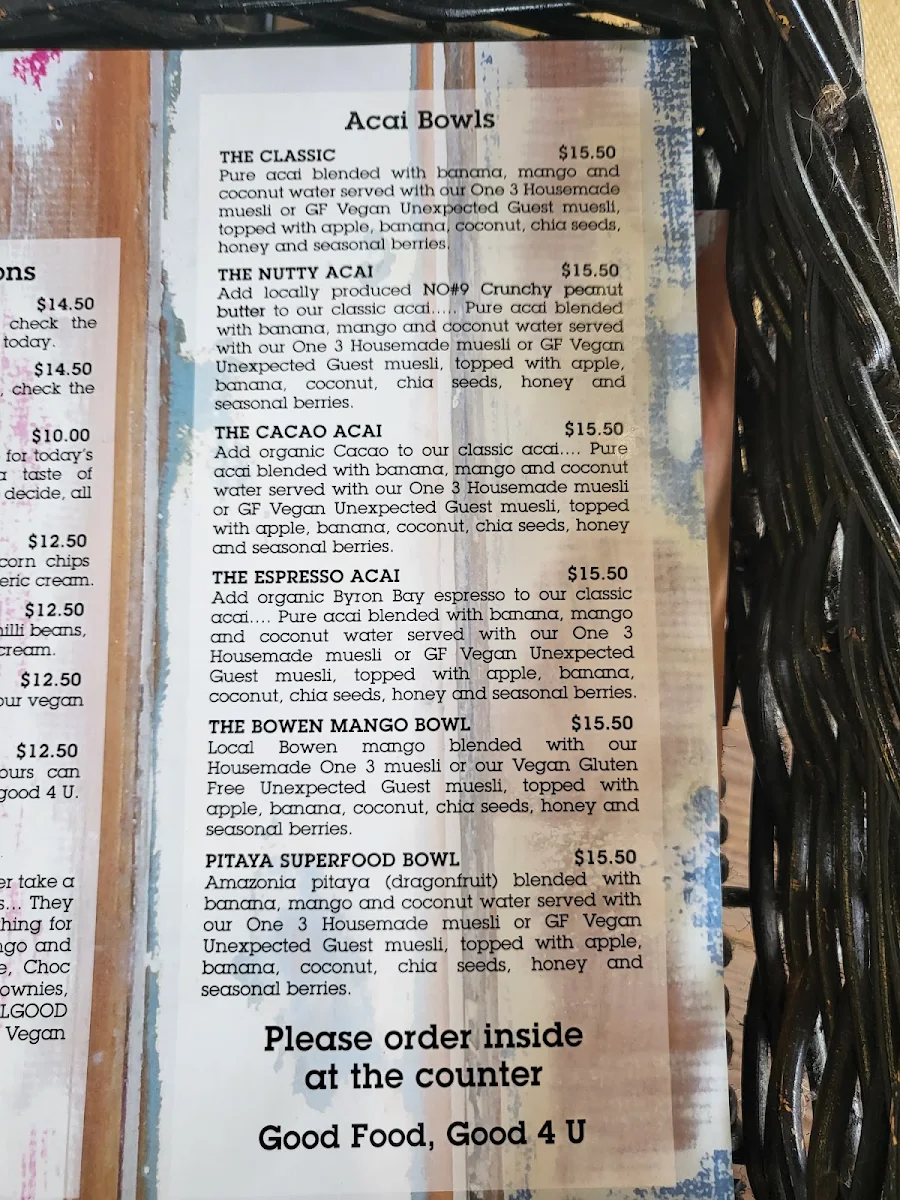 Menu, Cafe One 3