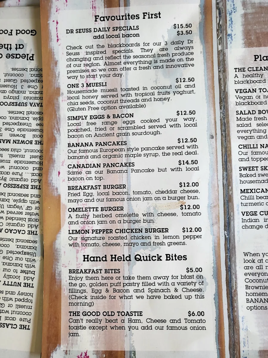 Menu, Cafe One 3