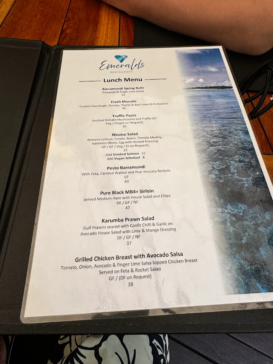Menu, Emerald Restaurant