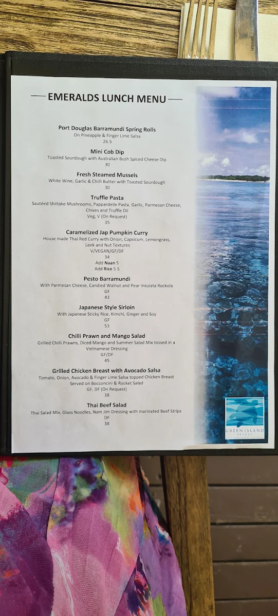 Menu, Emerald Restaurant