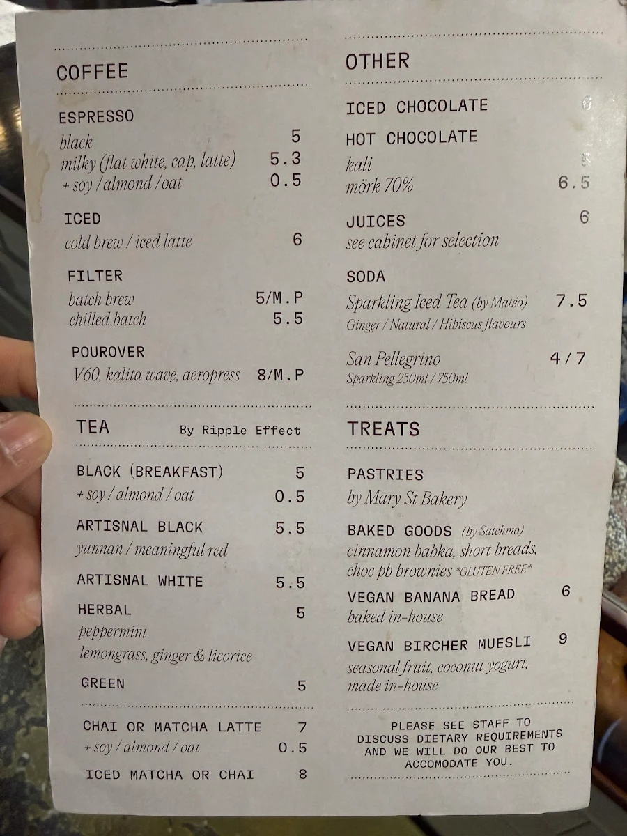 Menu, Best Wishes Coffee