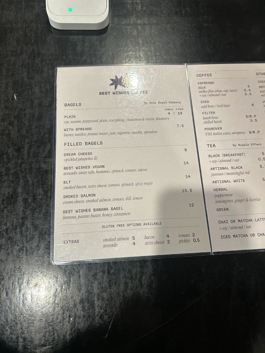 Menu, Best Wishes Coffee
