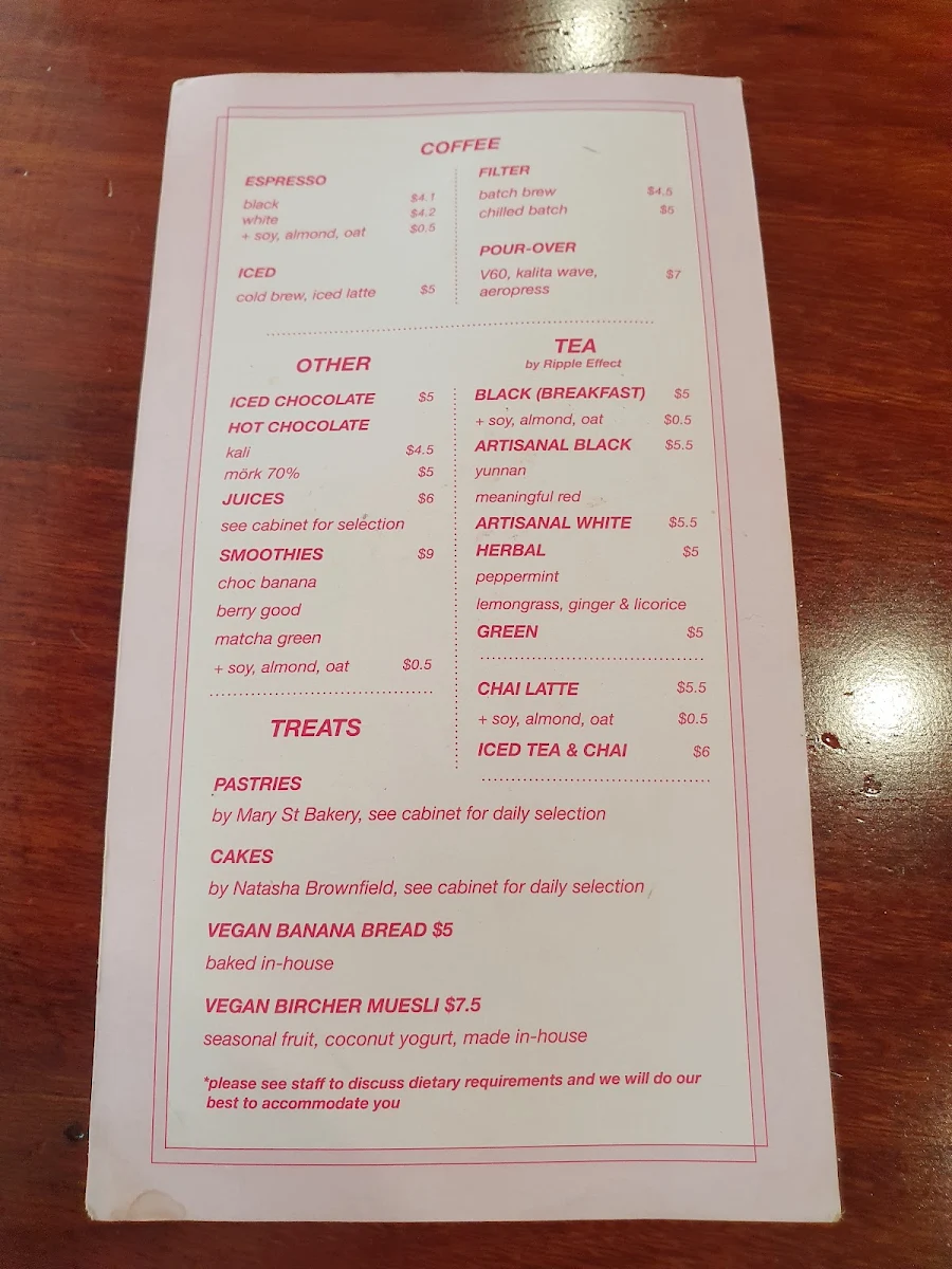 Menu, Best Wishes Coffee