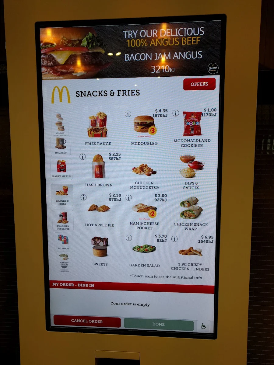 Menu, McDonald's Sydney Gateway