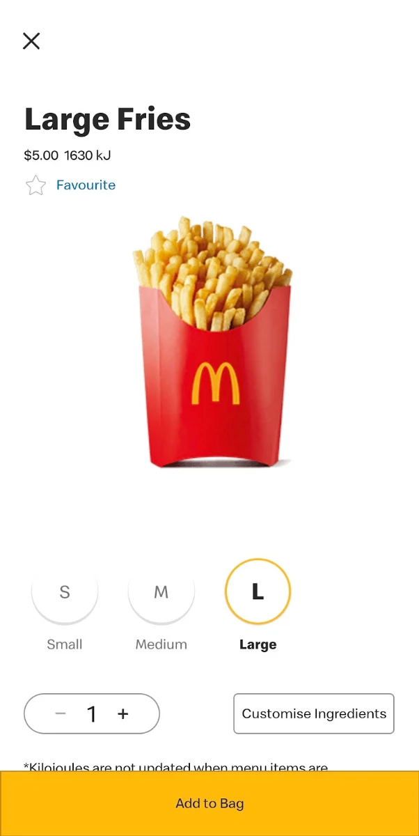 Menu, McDonald's Sydney Gateway