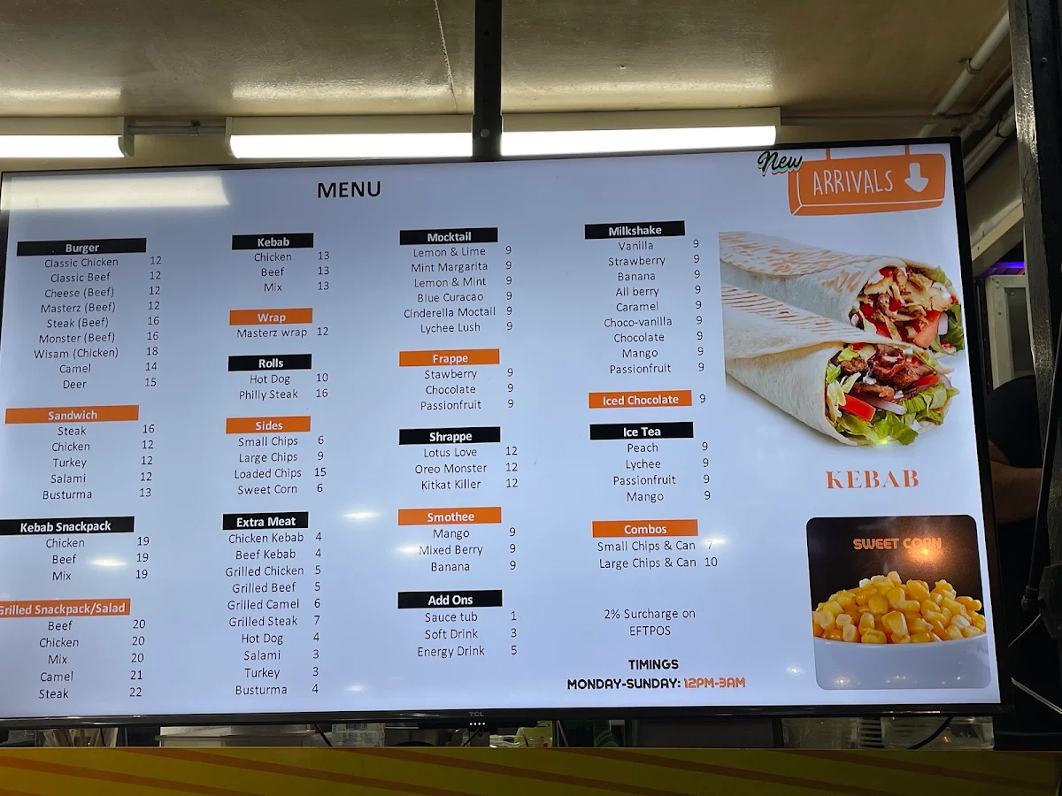 Menu, Grill Masterz Greenacre