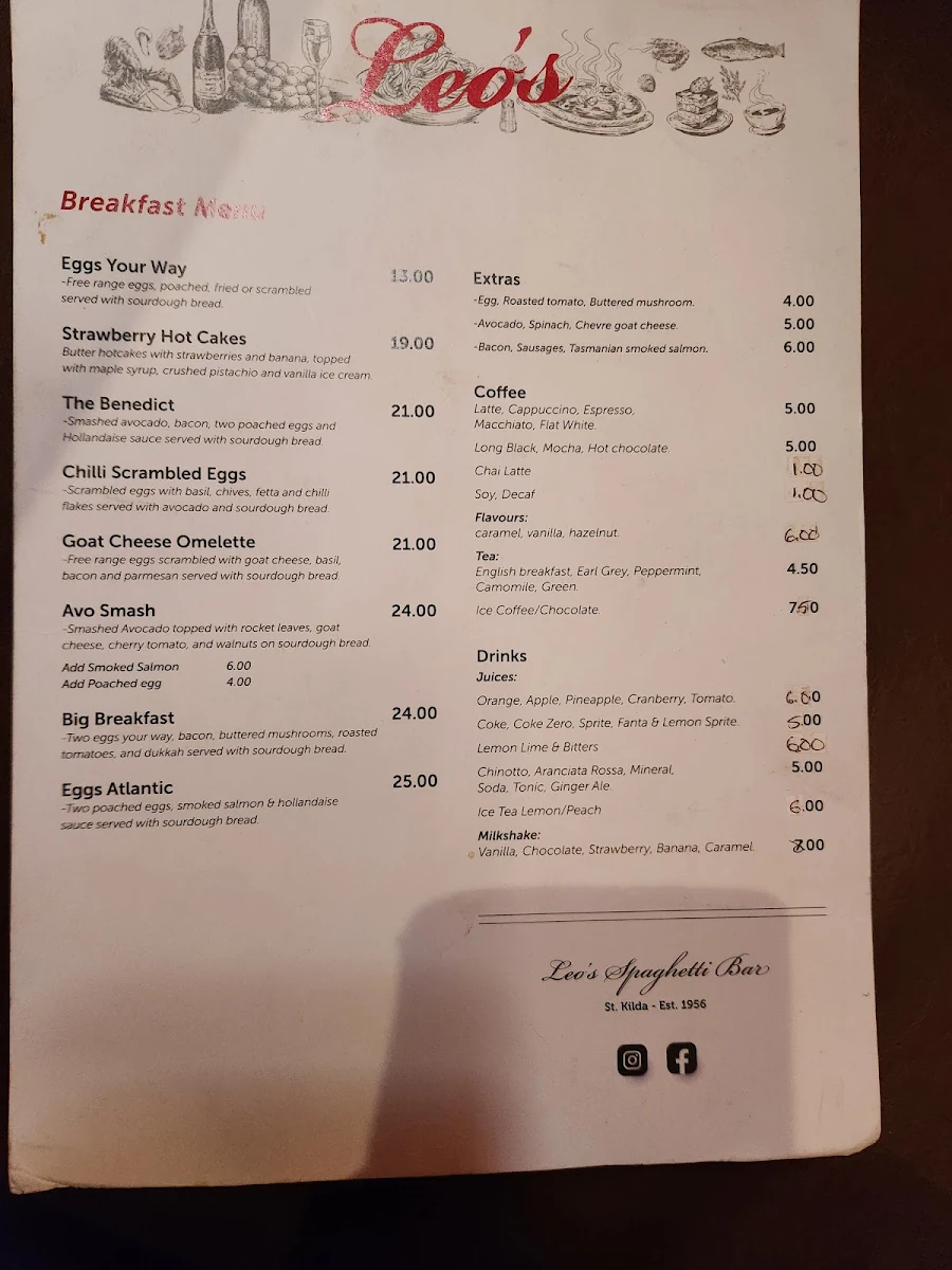 Menu, Leo's Spaghetti Bar