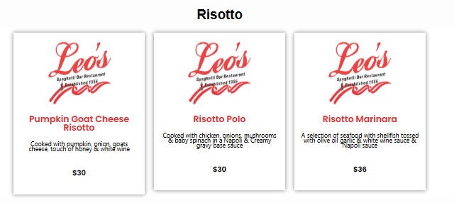 Menu, Leo's Spaghetti Bar