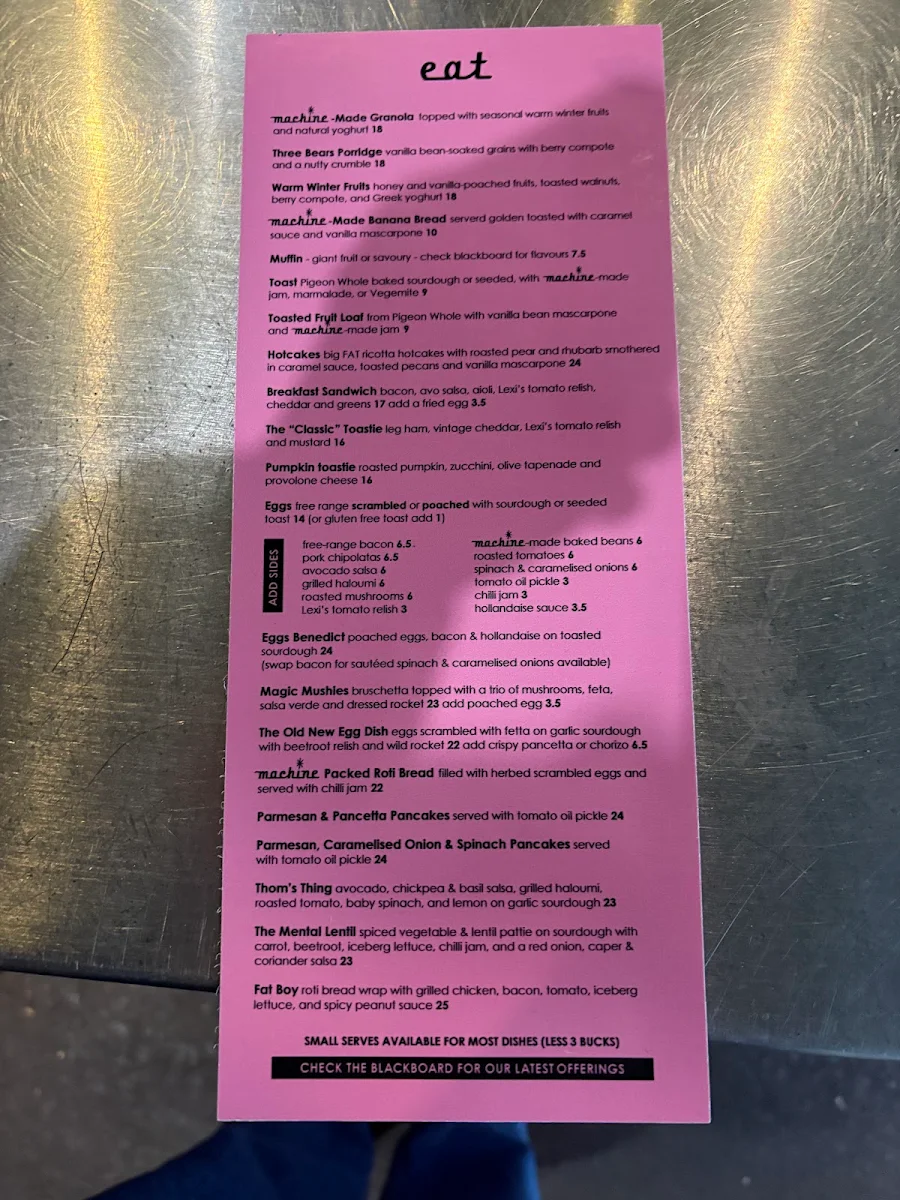 Menu, Machine Laundry Cafe