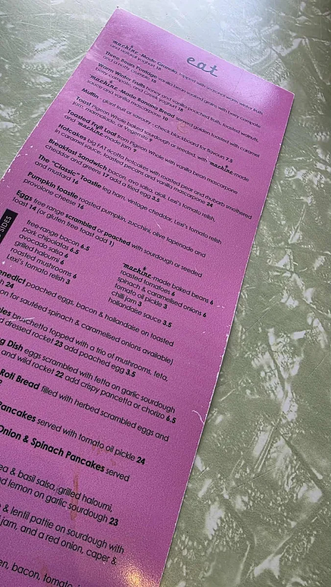 Menu, Machine Laundry Cafe