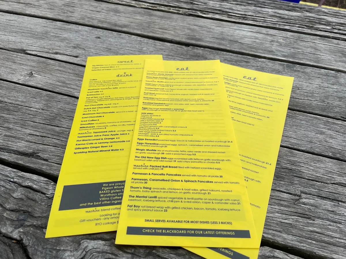 Menu, Machine Laundry Cafe