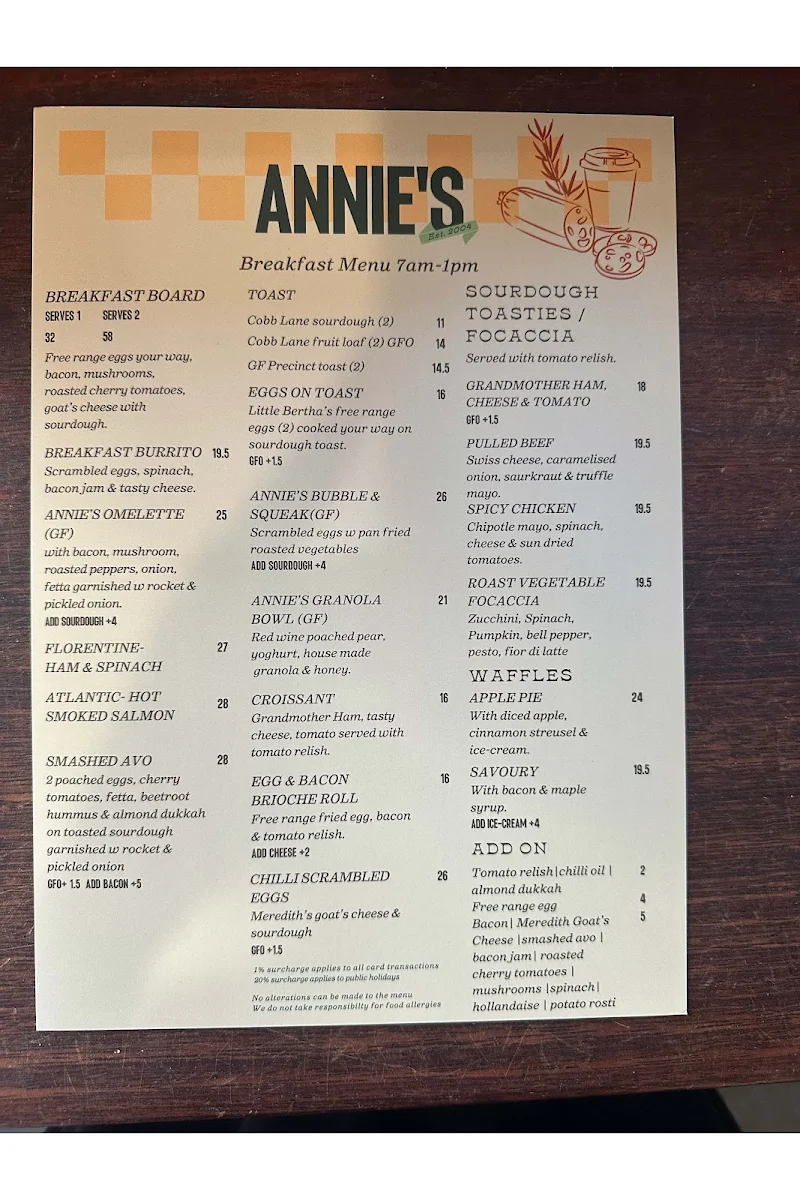 Menu, Annie's Provedore & Produce Store