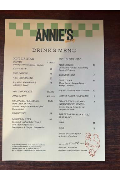 Menu, Annie's Provedore & Produce Store