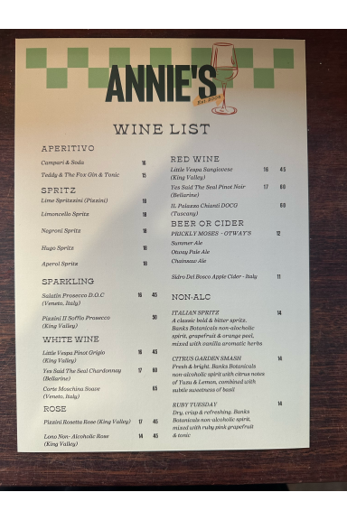 Menu, Annie's Provedore & Produce Store