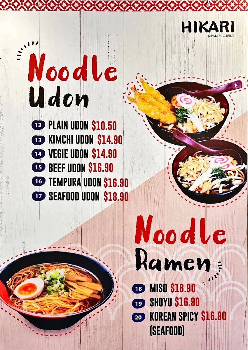 Menu, Hikari Sushi