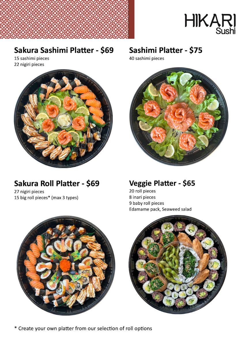 Menu, Hikari Sushi