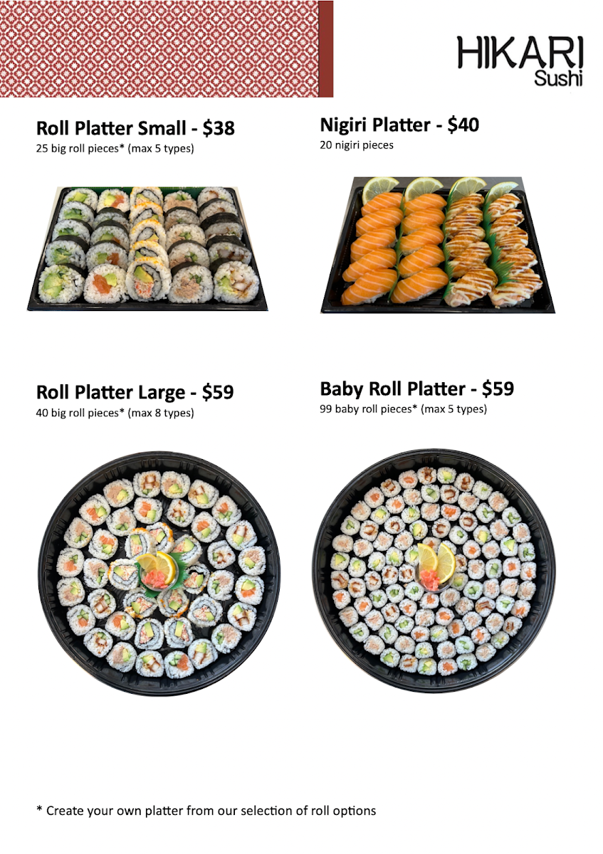 Menu, Hikari Sushi