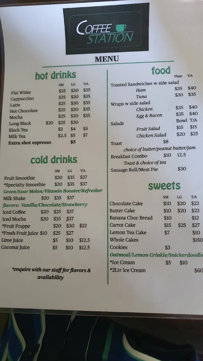 Menu, Coffee Station Padstow