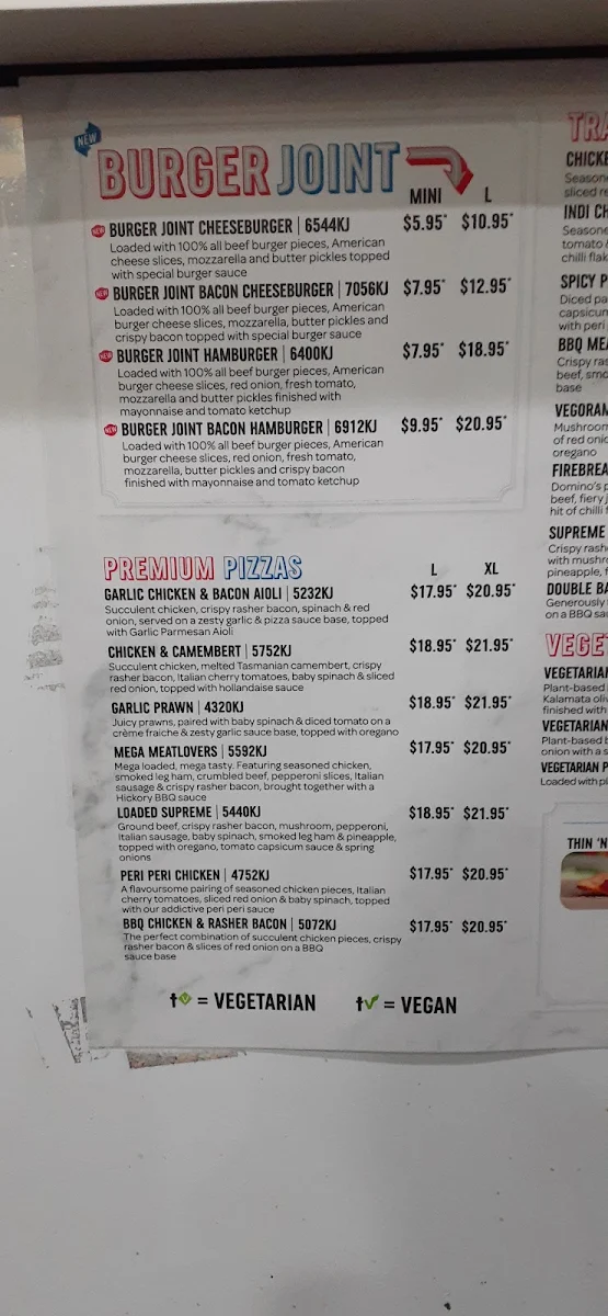 Menu, Domino's Pizza Mawson Lakes