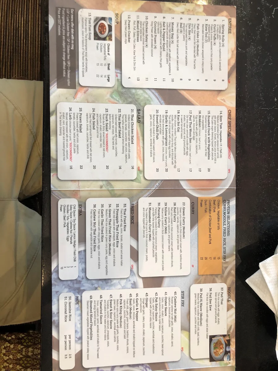 Menu, Khao Siam Thai