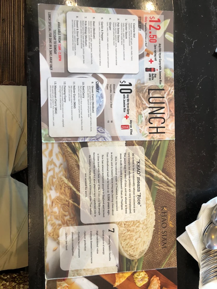 Menu, Khao Siam Thai