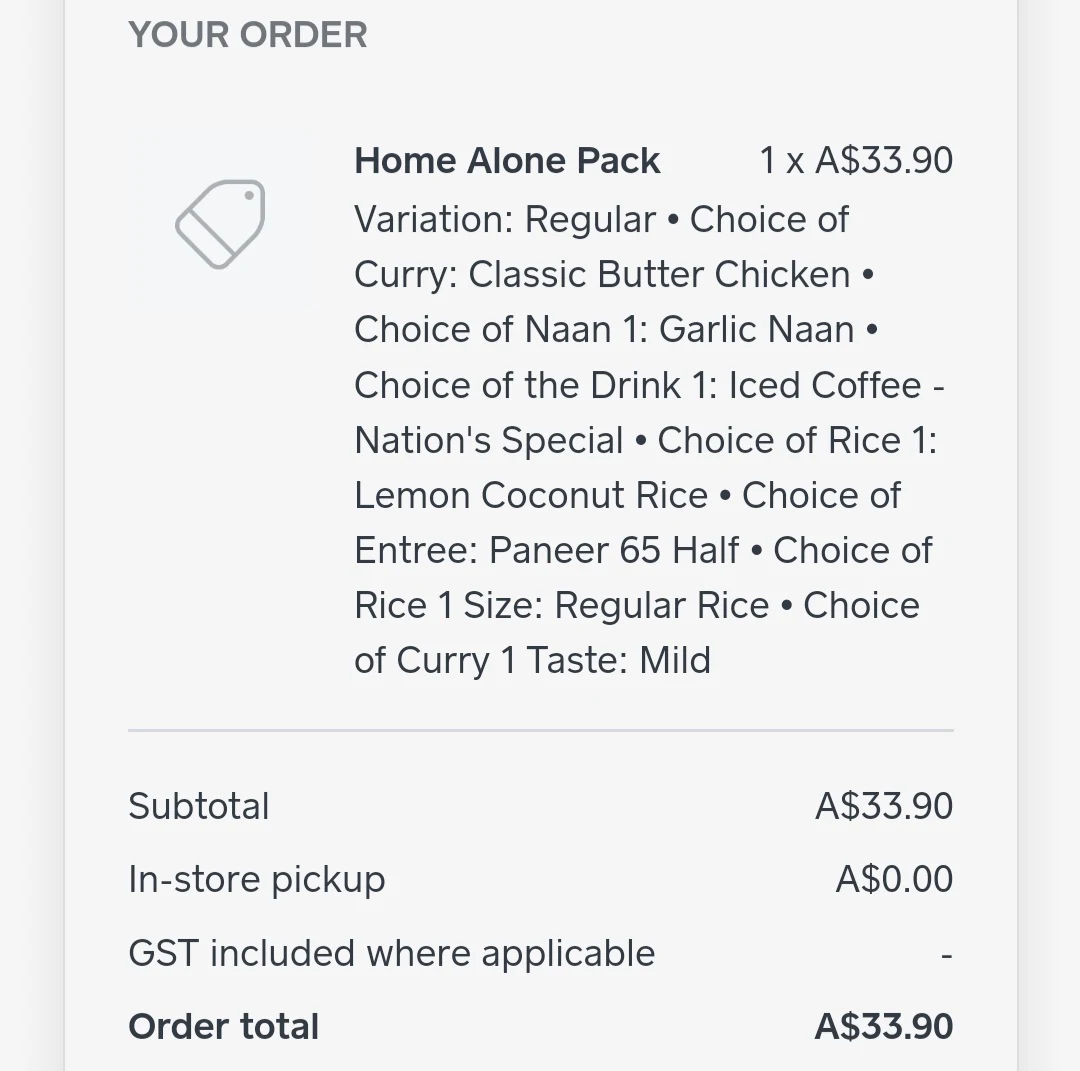Menu, Spice Nation Clyde North