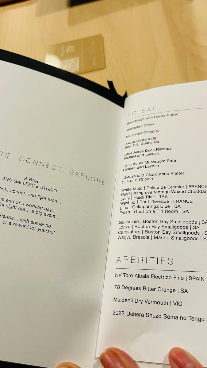 Menu, The Light Room at ILA