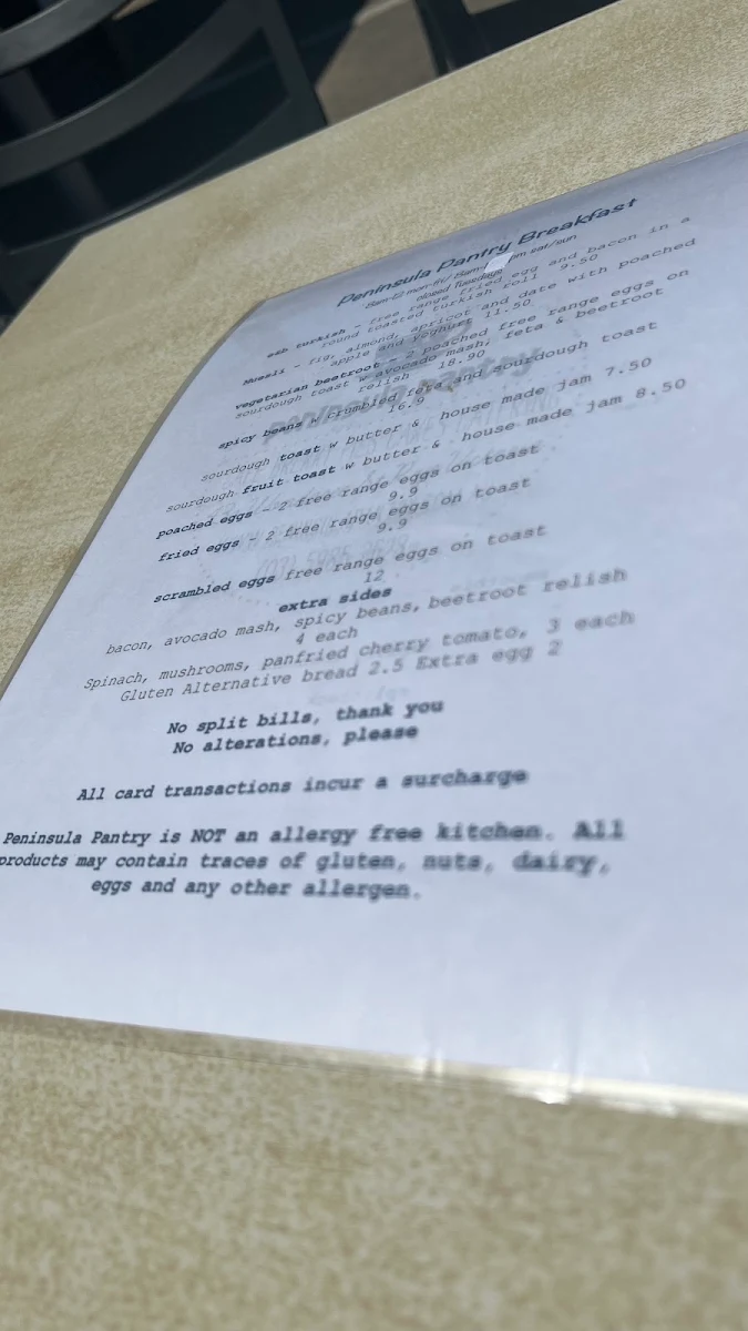 Menu, Peninsula Pantry