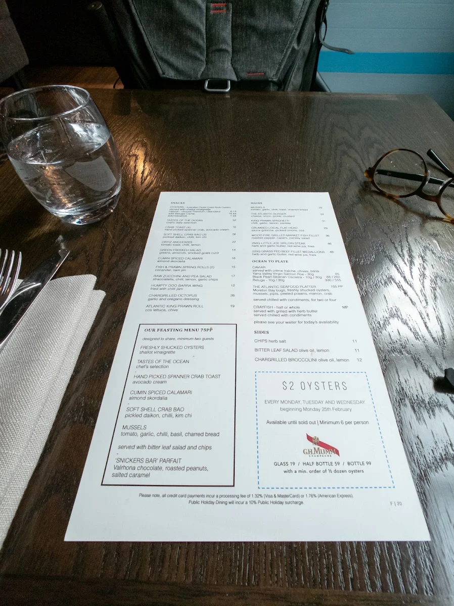 Menu, Oyster Bar & Grill