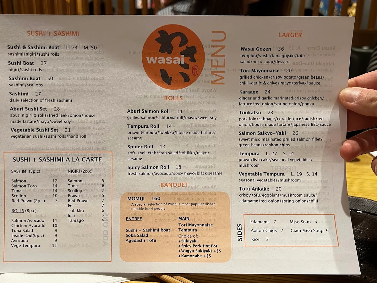 Menu, Wasai Japanese Kitchen
