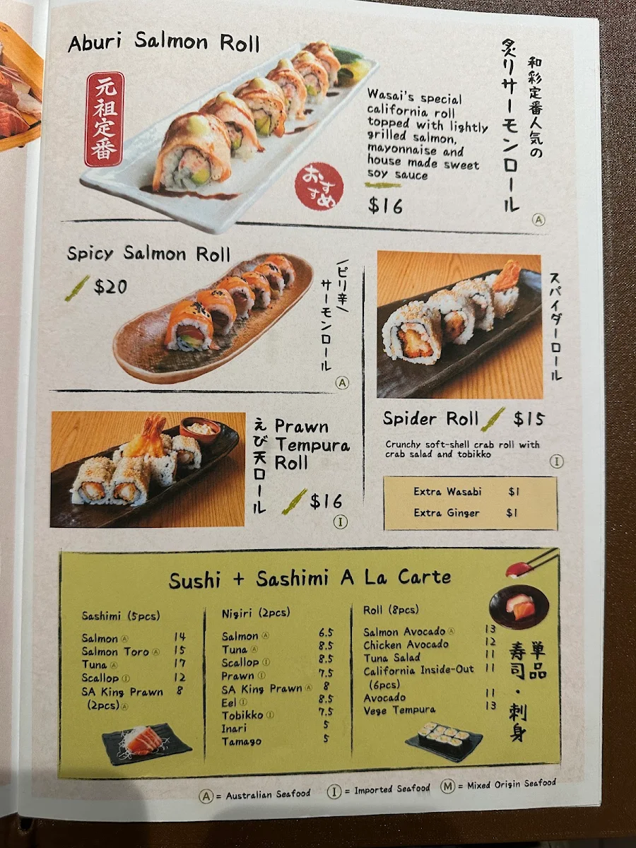 Menu, Wasai Japanese Kitchen