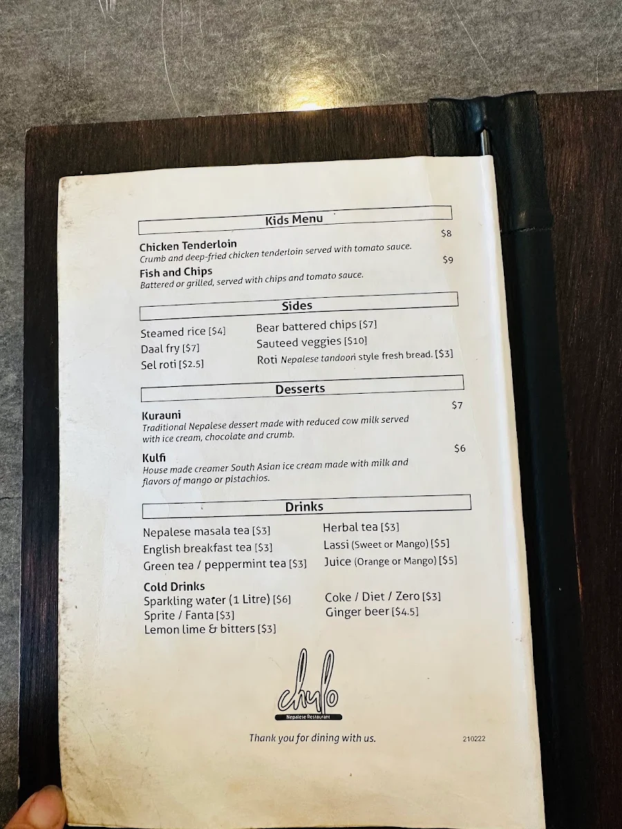 Menu, Chulo Nepalese Perth
